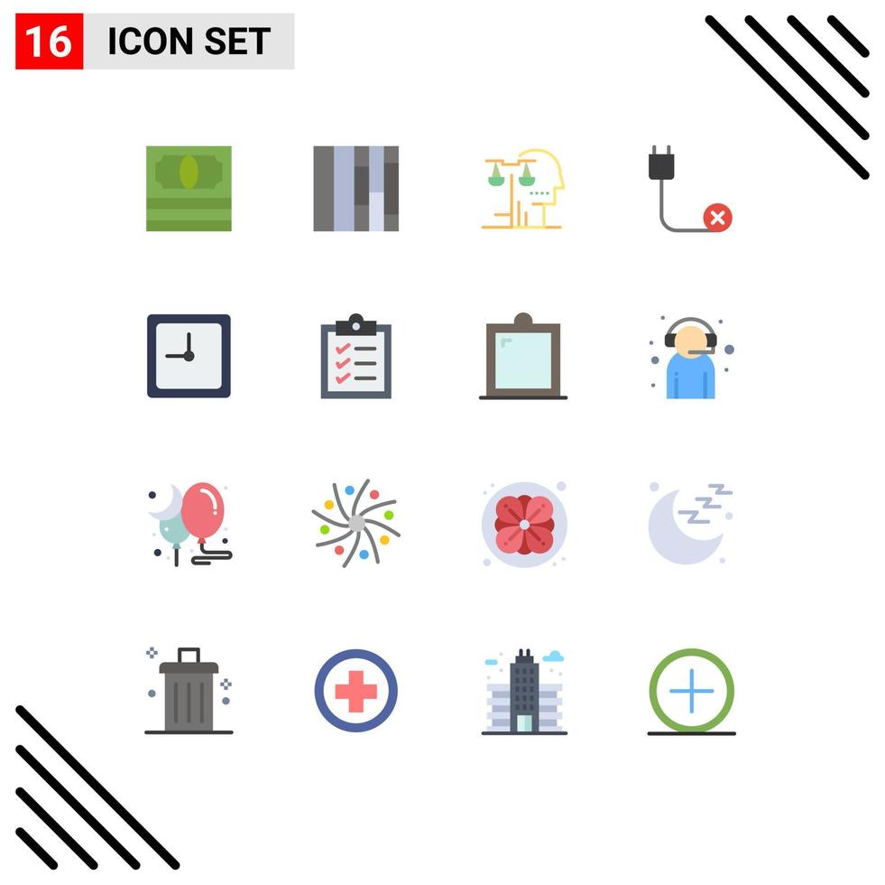 Pictogram Set of 16 Simple Flat Colors of time clock judgment hardware devices Editable Pack of Creative Vector Design Elements