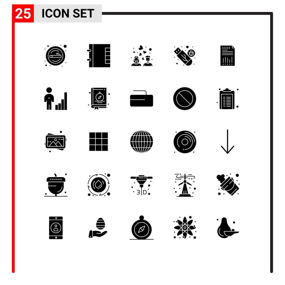 Pack of 25 Modern Solid Glyphs Signs and Symbols for Web Print Media such as spreadsheet usb couple storage drive Editable Vector Design Elements