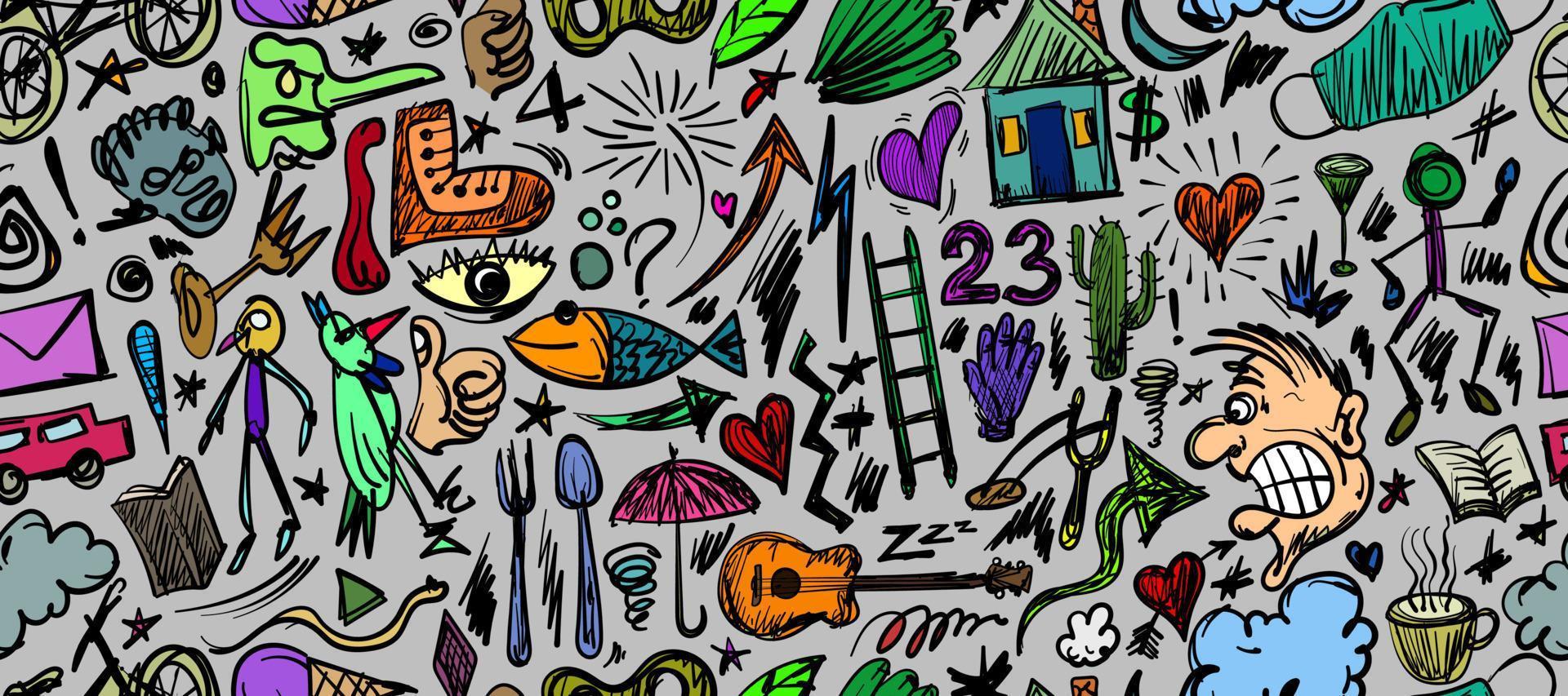Colorful doodle background seamless pattern for pabric, wrapping paper, wallpaper design vector
