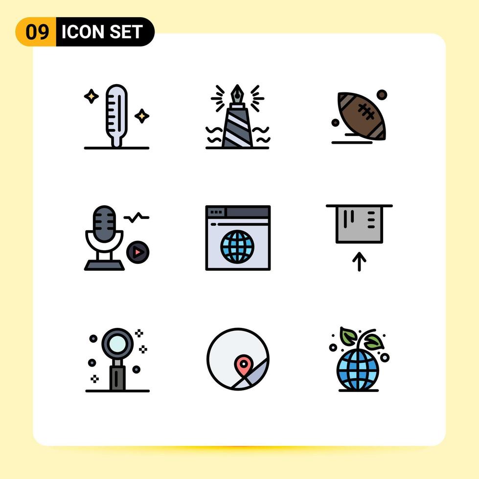 Stock Vector Icon Pack of 9 Line Signs and Symbols for voice recording edit microphone sport Editable Vector Design Elements