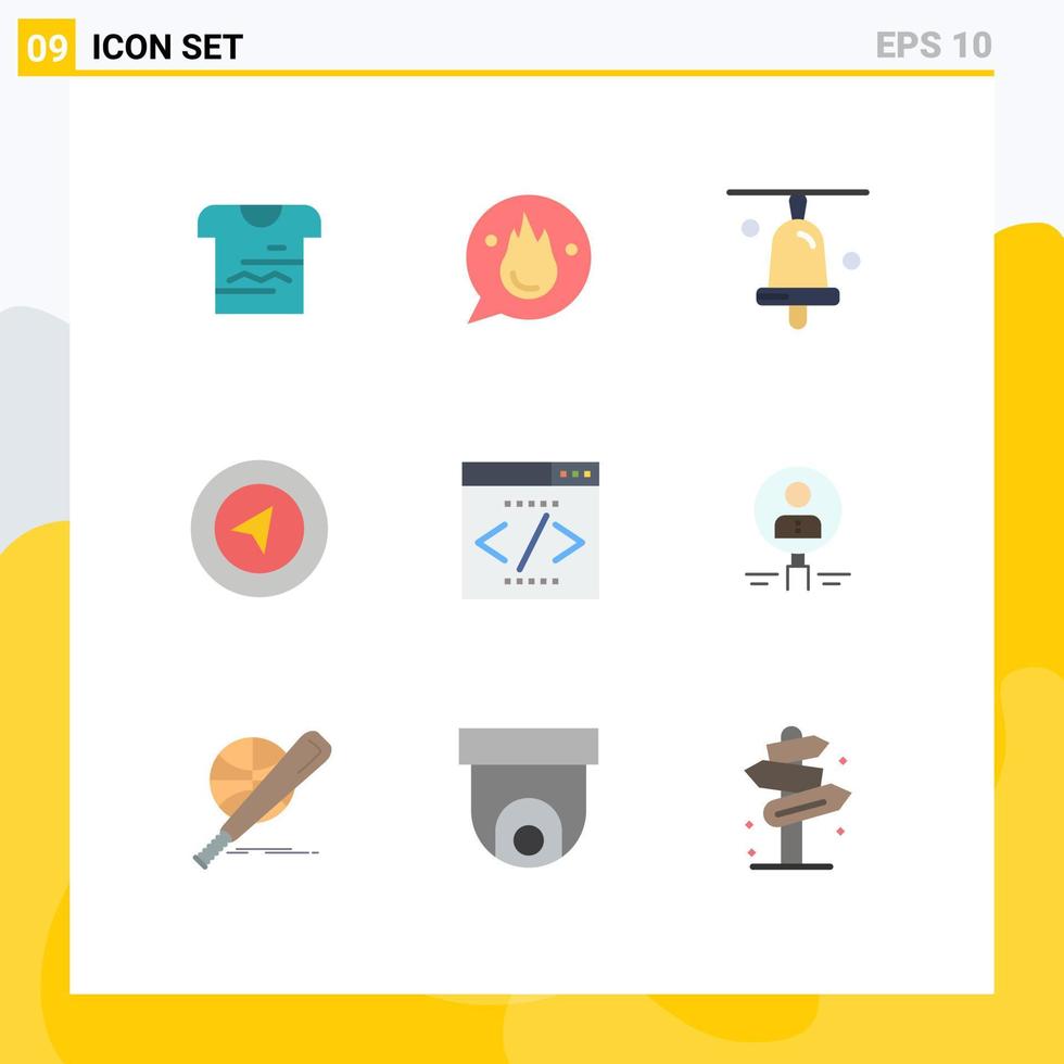 Group of 9 Flat Colors Signs and Symbols for interface search engine engine training location map Editable Vector Design Elements