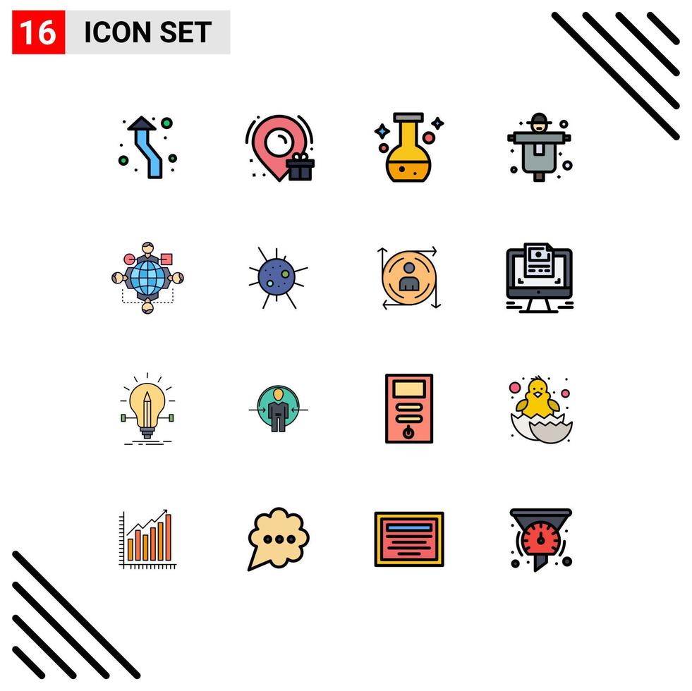 Set of 16 Modern UI Icons Symbols Signs for instruction scarecrow tube farming agriculture Editable Creative Vector Design Elements