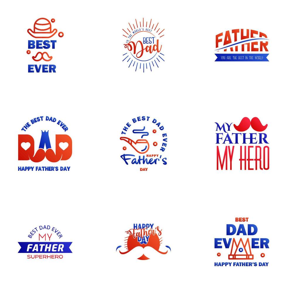 Set of Happy Fathers day elements 9 Blue and red Vector illustration Editable Vector Design Elements