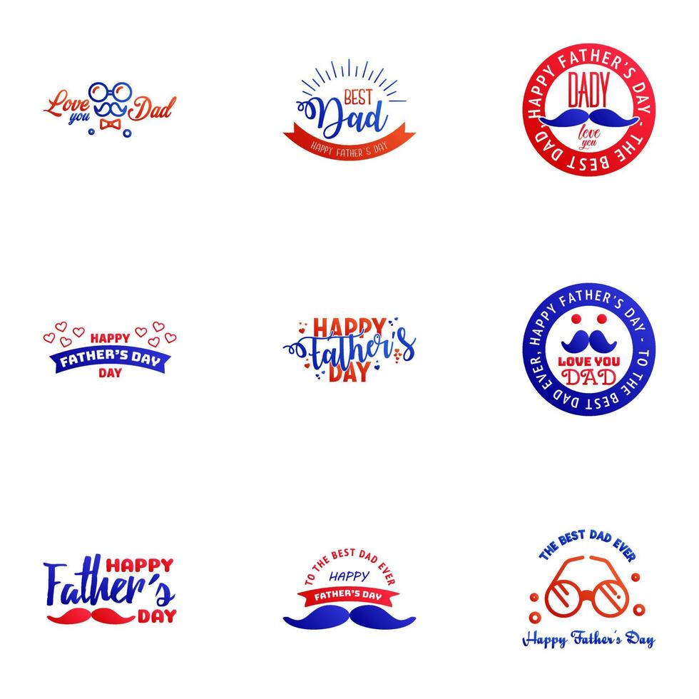 HAPPY FATHERS DAY 9 Blue and red HOLIDAY HAND LETTERING VECTOR HAND LETTERING GREETING TYPOGRAPHY Editable Vector Design Elements