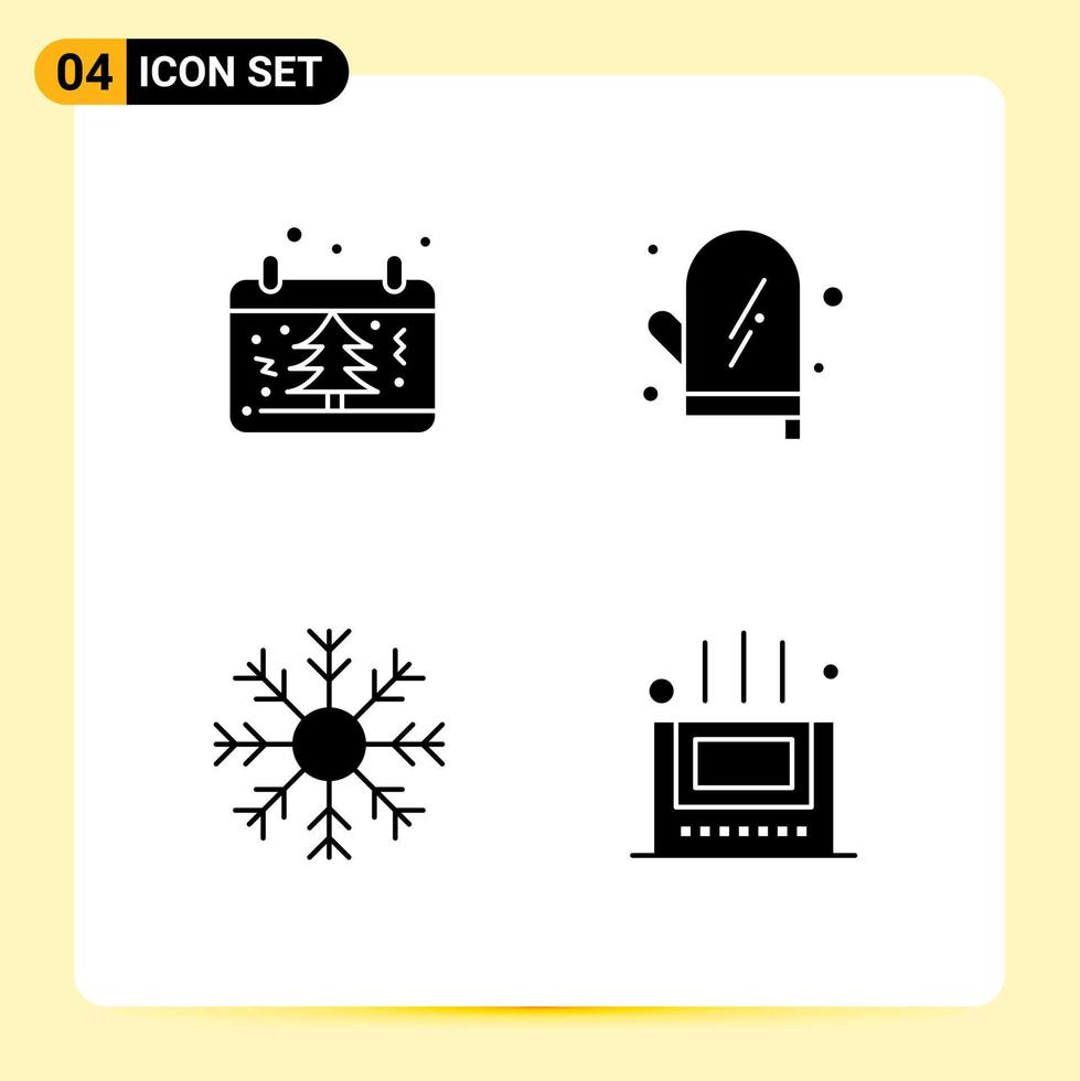 User Interface Pack of 4 Basic Solid Glyphs of calendar cold tree food snow Editable Vector Design Elements