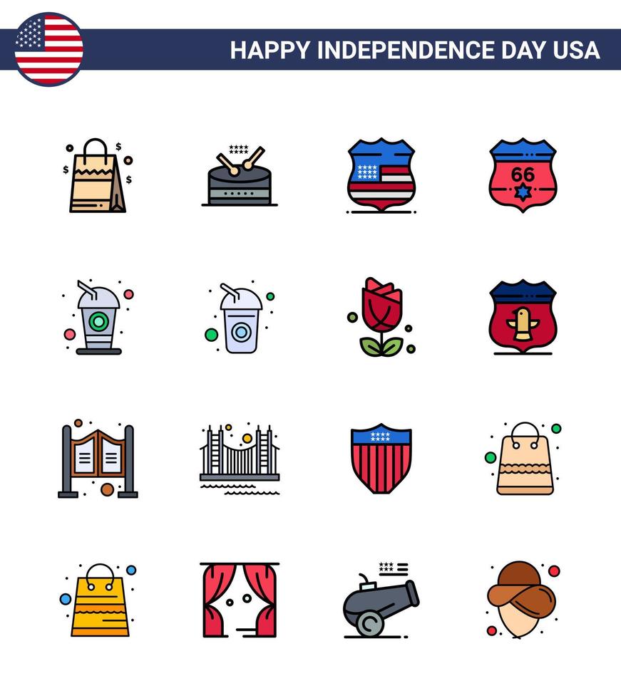 Happy Independence Day 16 Flat Filled Lines Icon Pack for Web and Print cola security shield usa american Editable USA Day Vector Design Elements
