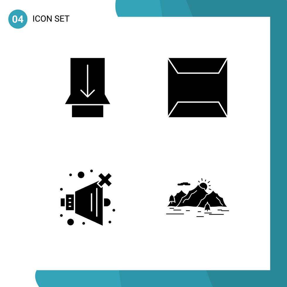User Interface Pack of 4 Basic Solid Glyphs of gesture mountain documents no landscape Editable Vector Design Elements