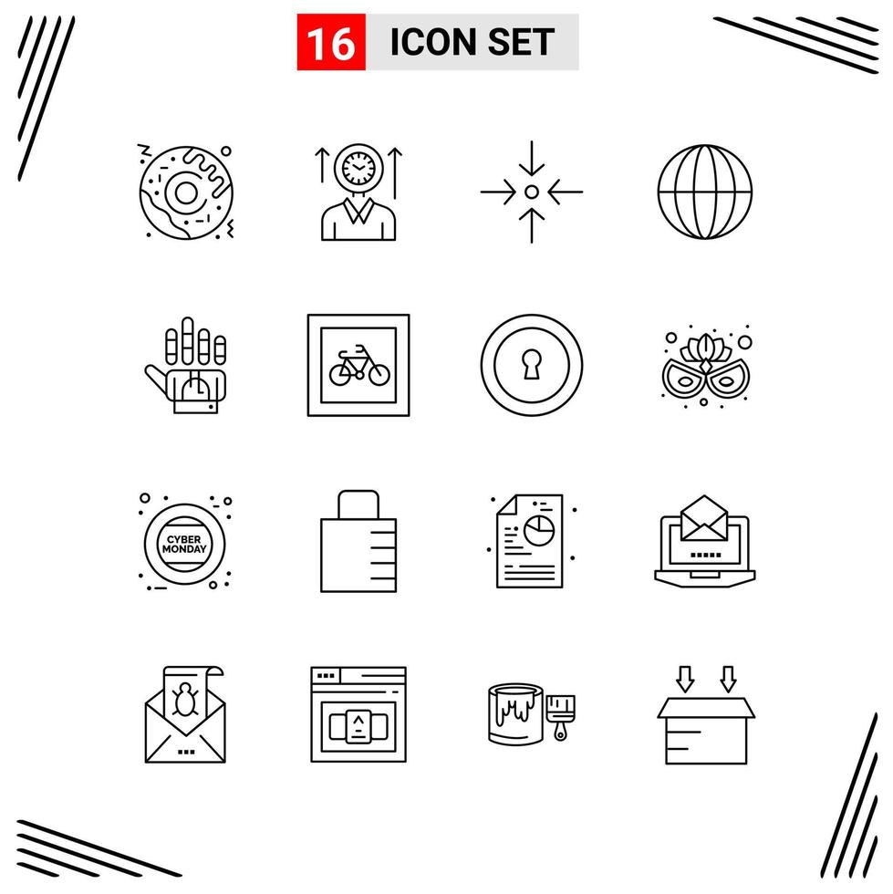 16 iconos estilo de línea basados en cuadrícula símbolos de esquema creativos para el diseño de sitios web signos de icono de línea simple aislados en fondo blanco 16 conjunto de iconos fondo de vector de icono negro creativo