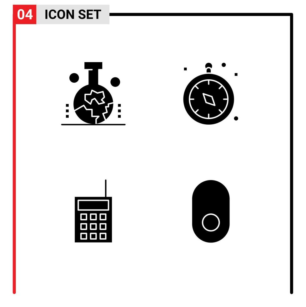 Universal Icon Symbols Group of 4 Modern Solid Glyphs of geography hardware study of earth surface navigation talkie Editable Vector Design Elements