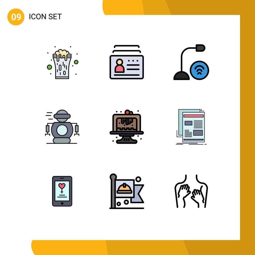 Set of 9 Modern UI Icons Symbols Signs for robotic human id microphone gadget Editable Vector Design Elements