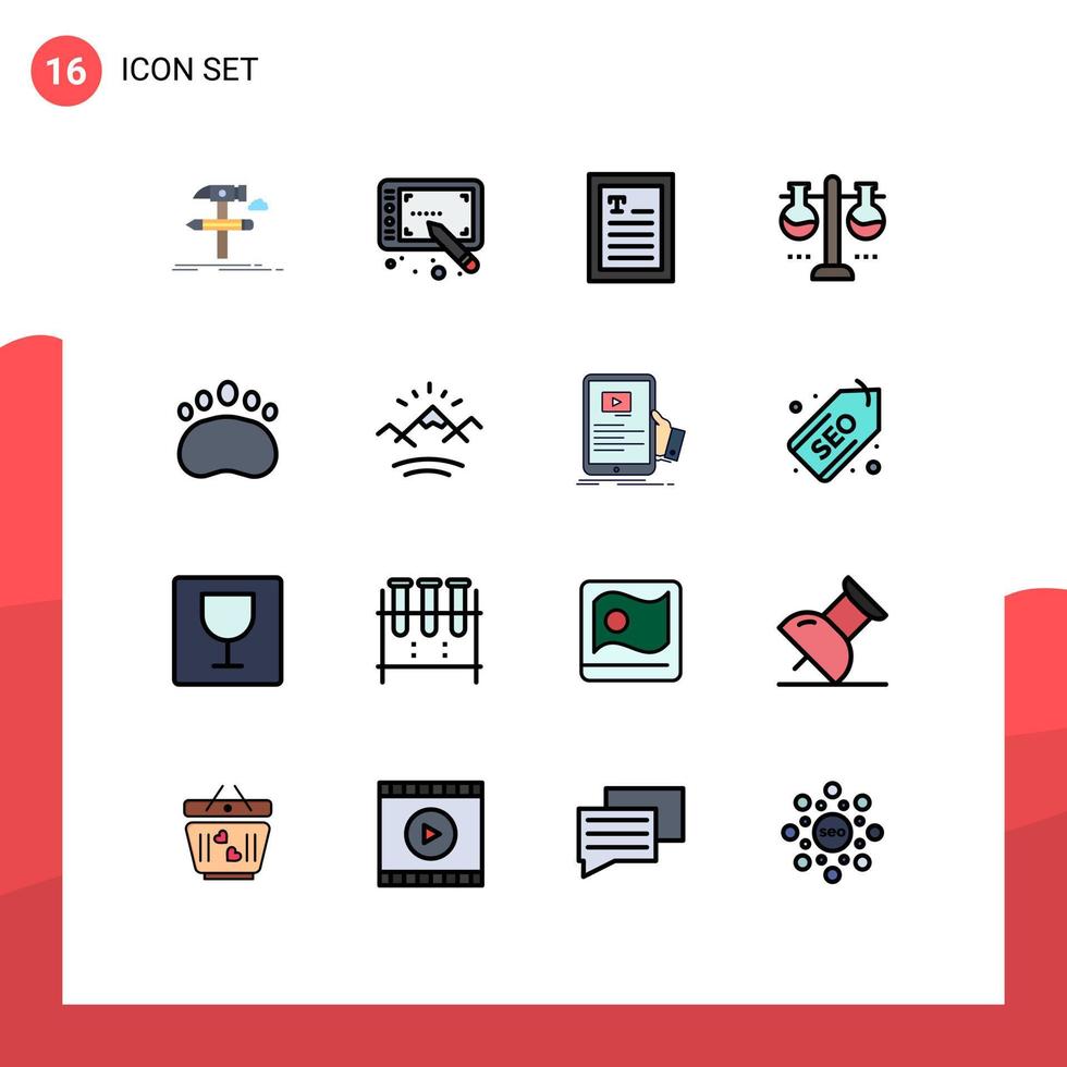 Pack of 16 Modern Flat Color Filled Lines Signs and Symbols for Web Print Media such as clutches test tube ebook test flask laboratory Editable Creative Vector Design Elements