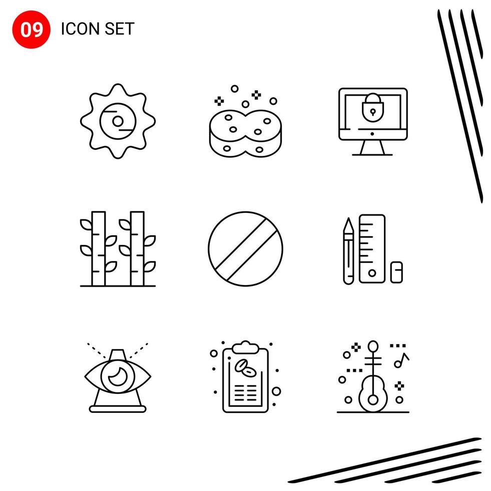 Collection of 9 Vector Icons in Line style Pixle Perfect Outline Symbols for Web and Mobile Line Icon Signs on White Background 9 Icons Creative Black Icon vector background