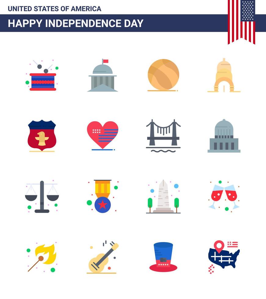 USA Independence Day Flat Set of 16 USA Pictograms of sheild building ireland chrysler american Editable USA Day Vector Design Elements