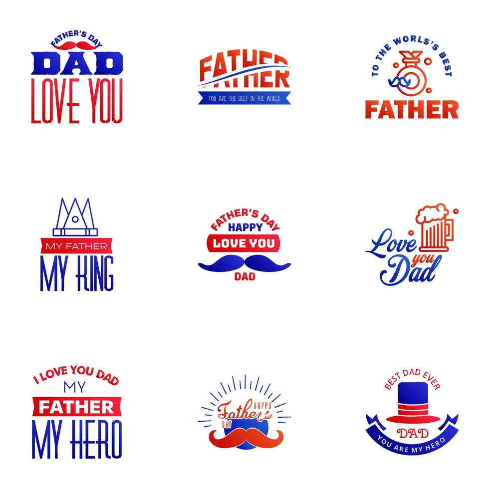 Happy fathers day 9 Blue and red Typography Fathers day background design Fathers day greeting card Editable Vector Design Elements