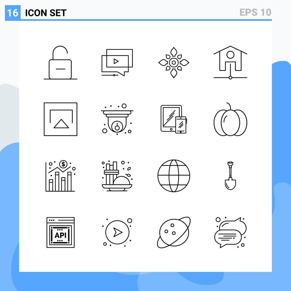 iconos de estilo moderno de 16 líneas delinean símbolos para uso general signo de icono de línea creativa aislado en fondo blanco paquete de 16 iconos fondo de vector de icono negro creativo
