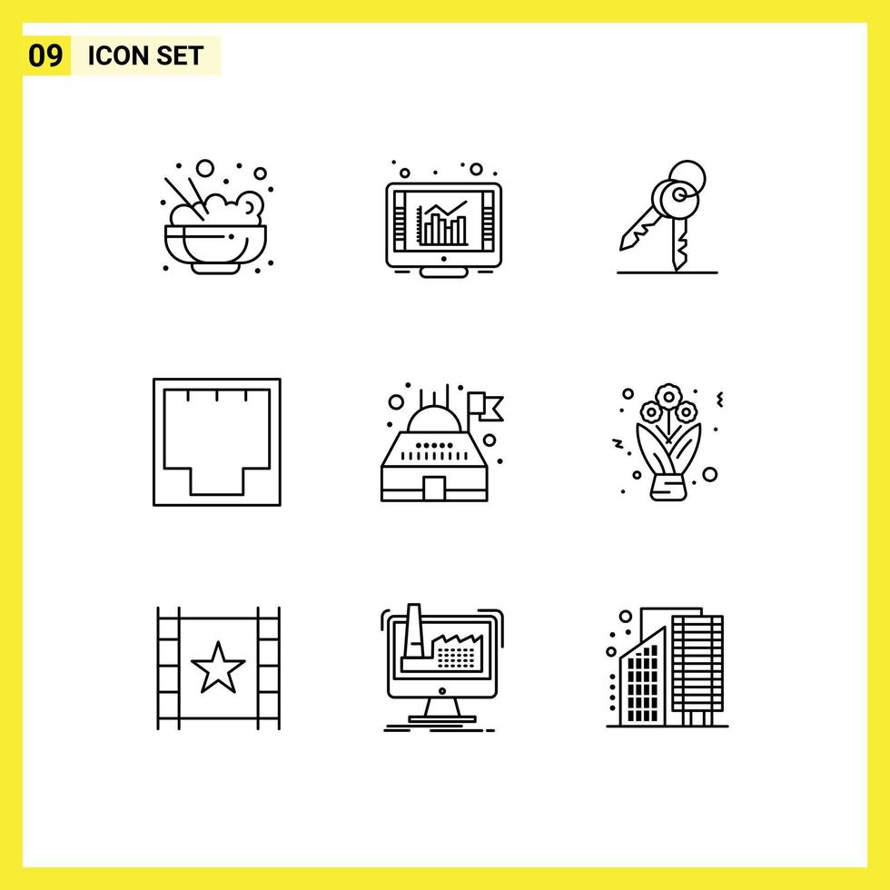Set of 9 Commercial Outlines pack for observatory port keys network ethernet Editable Vector Design Elements