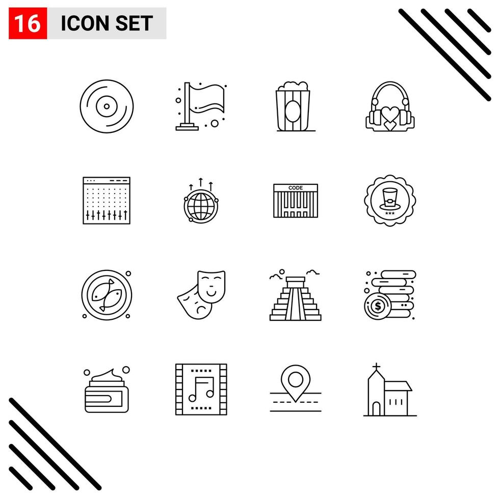 Group of 16 Outlines Signs and Symbols for console loving cinema love handbag Editable Vector Design Elements