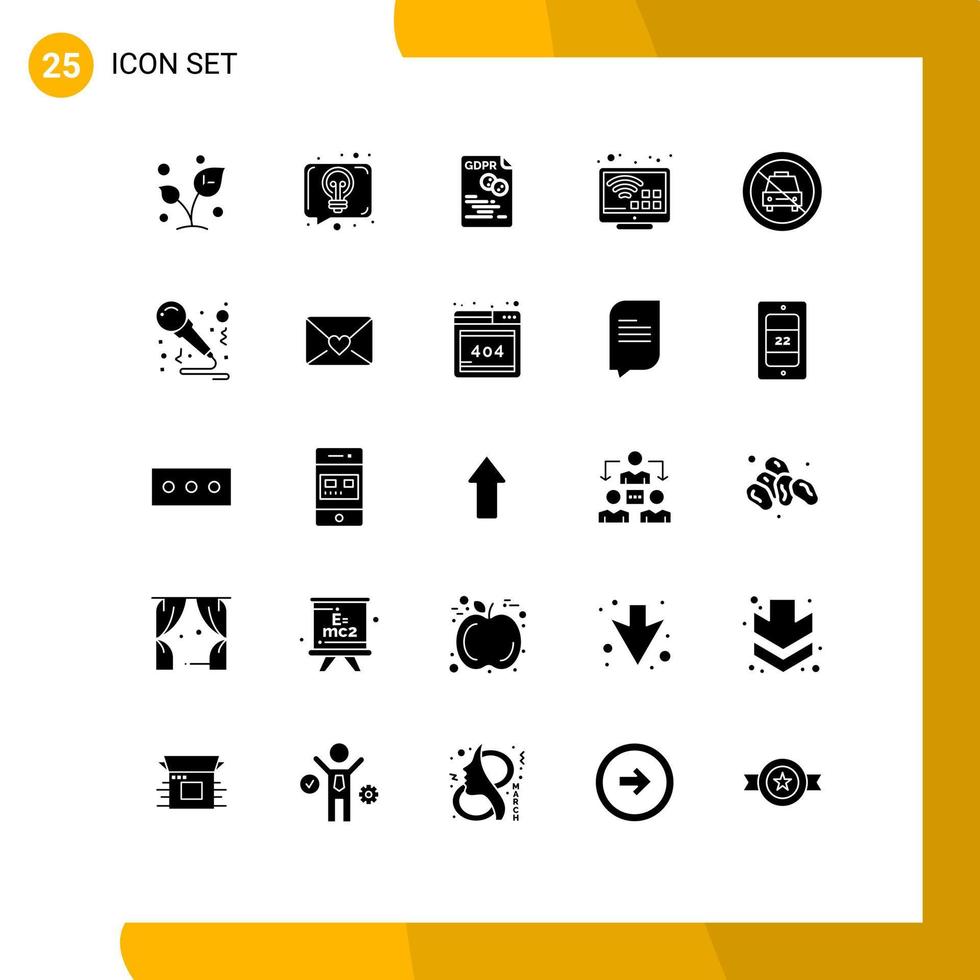 User Interface Pack of 25 Basic Solid Glyphs of tv internet talk entertainment gdpr Editable Vector Design Elements