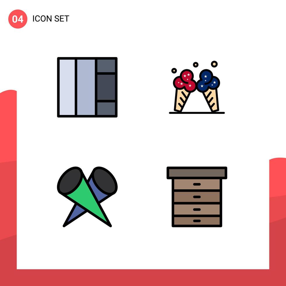 Set of 4 Vector Filledline Flat Colors on Grid for grid top ice featured drawer Editable Vector Design Elements