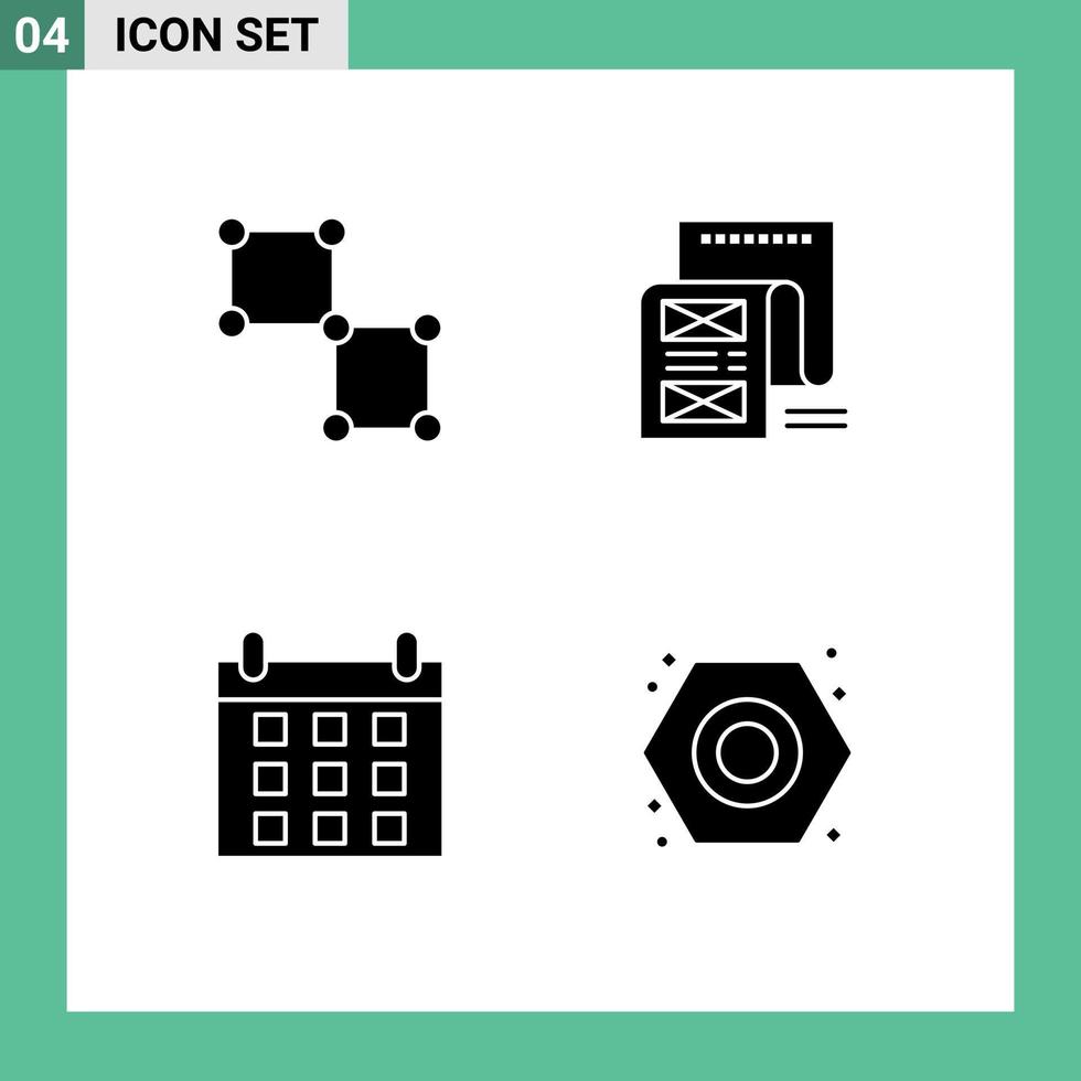 conjunto moderno de 4 pictogramas de glifos sólidos de elementos de diseño de vector editables de programación de correo electrónico de espacio de calendario enlazado