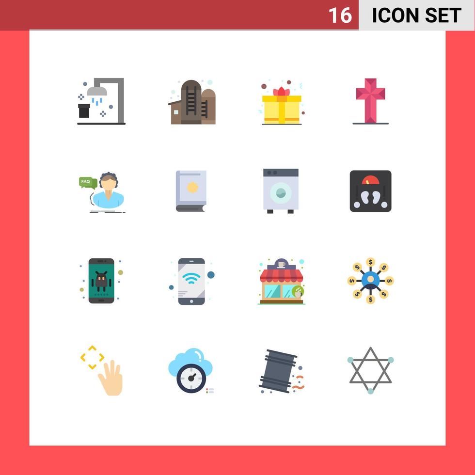 Set of 16 Modern UI Icons Symbols Signs for assistance easter day cross celebration Editable Pack of Creative Vector Design Elements