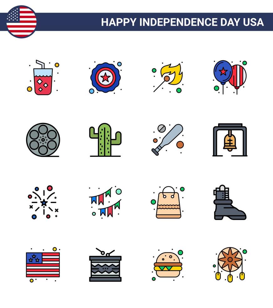 16 Creative USA Icons Modern Independence Signs and 4th July Symbols of video movis fire party celebrate Editable USA Day Vector Design Elements