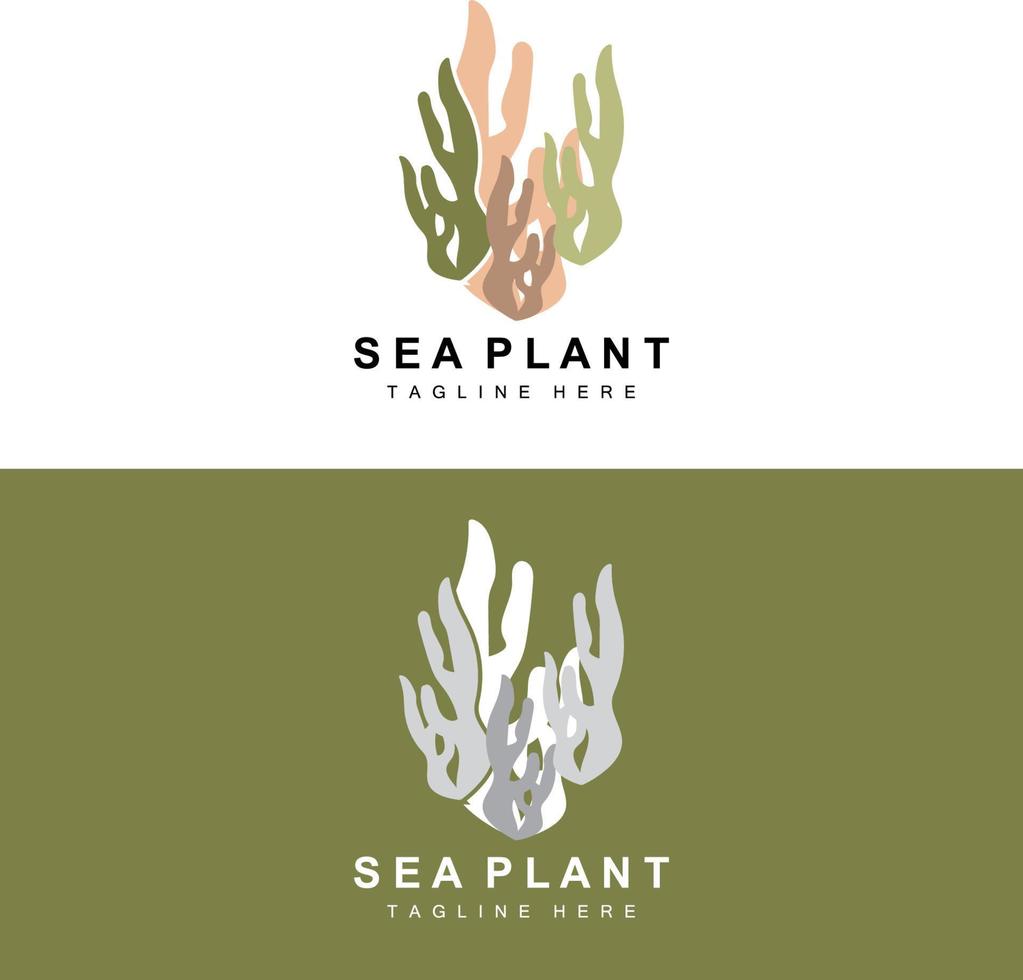 logotipo de algas marinas, diseño de vectores de plantas marinas, comestibles y protección de la naturaleza