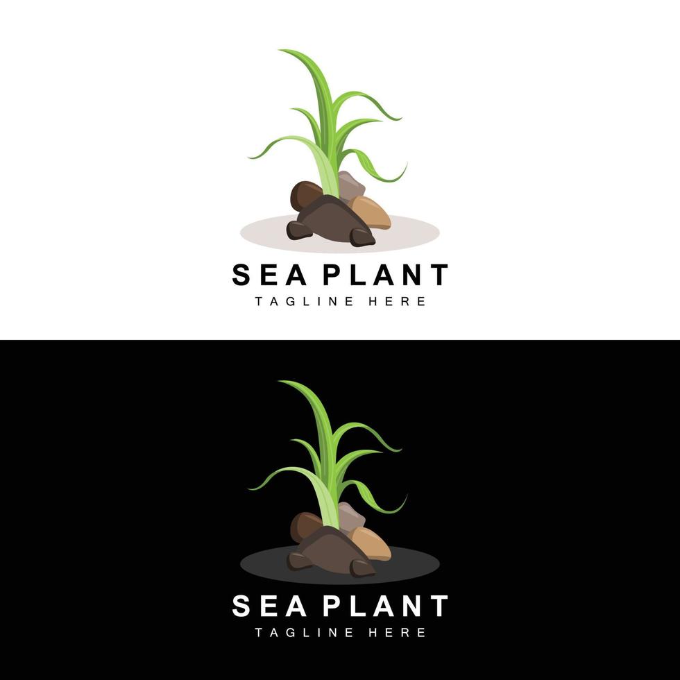 logotipo de algas marinas, diseño de vectores de plantas marinas, comestibles y protección de la naturaleza