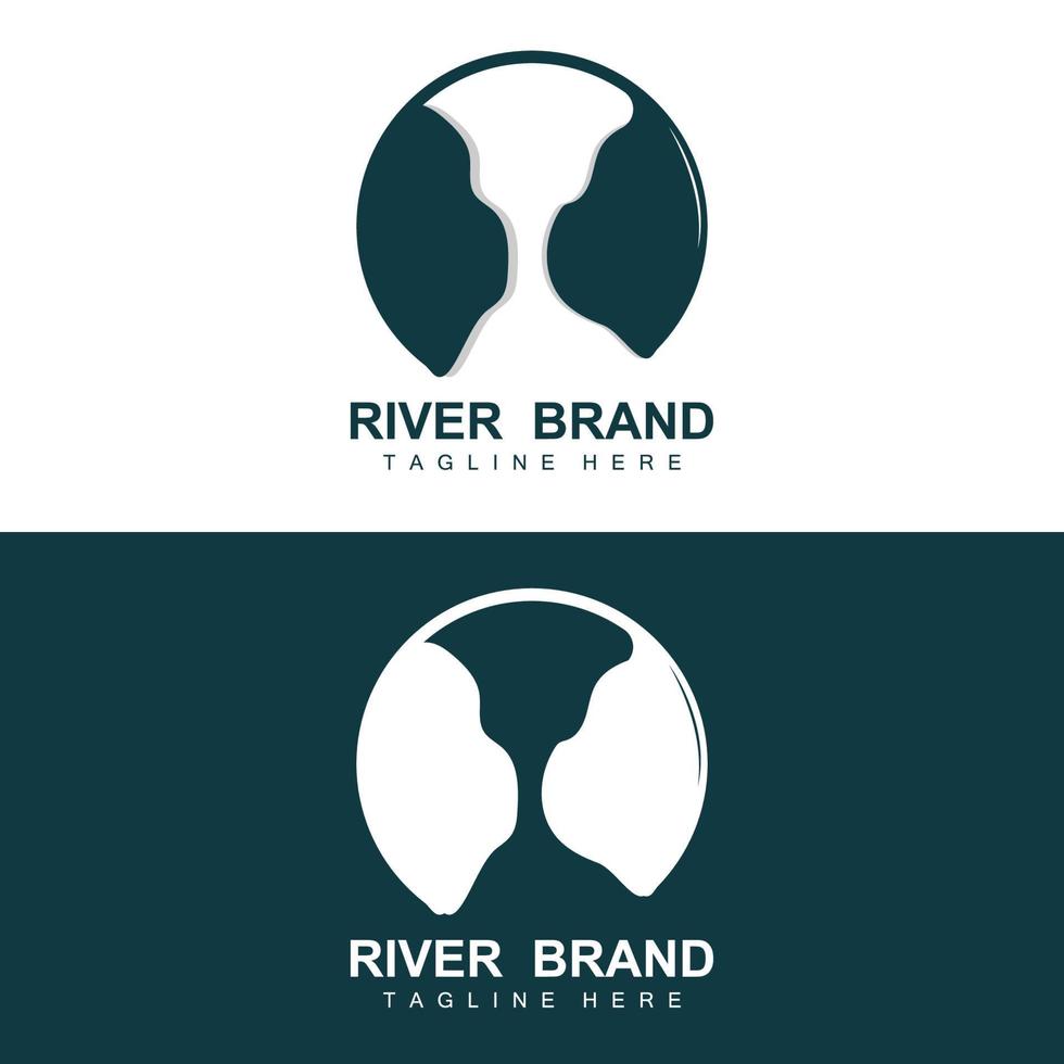 River Logo Design, River Creek Vector, Riverside Illustration With A Combination Of Mountains And Nature, Product Brand vector