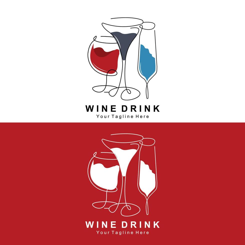 Beverage Wine Logo Design, Glass Illustration, Alcohol Drink Bottle, Company Product Vector