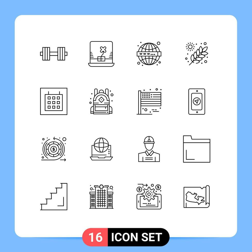 16 Universal Outline Signs Symbols of wireframe calendar web grains farming Editable Vector Design Elements