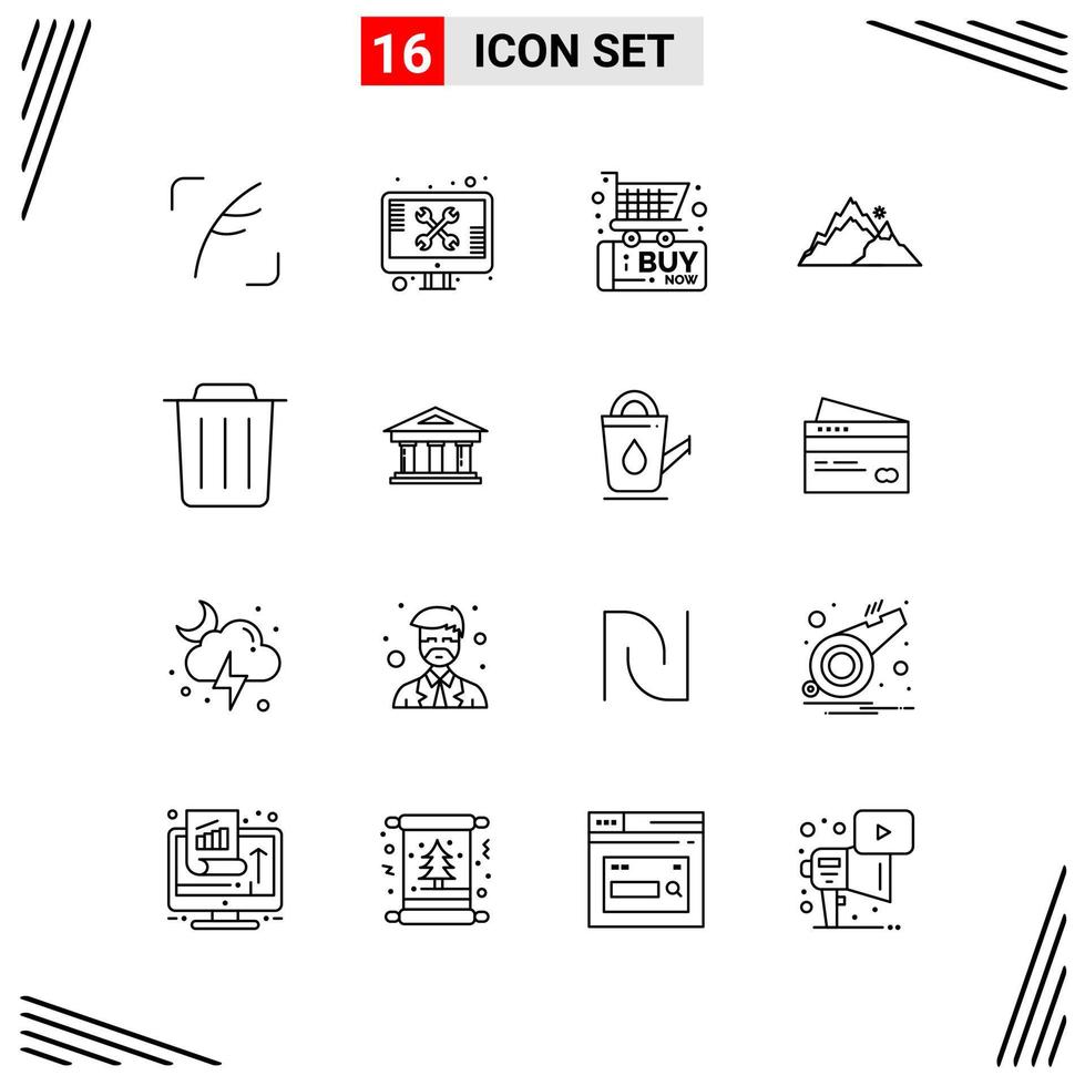 16 Icons Line Style Grid Based Creative Outline Symbols for Website Design Simple Line Icon Signs Isolated on White Background 16 Icon Set Creative Black Icon vector background