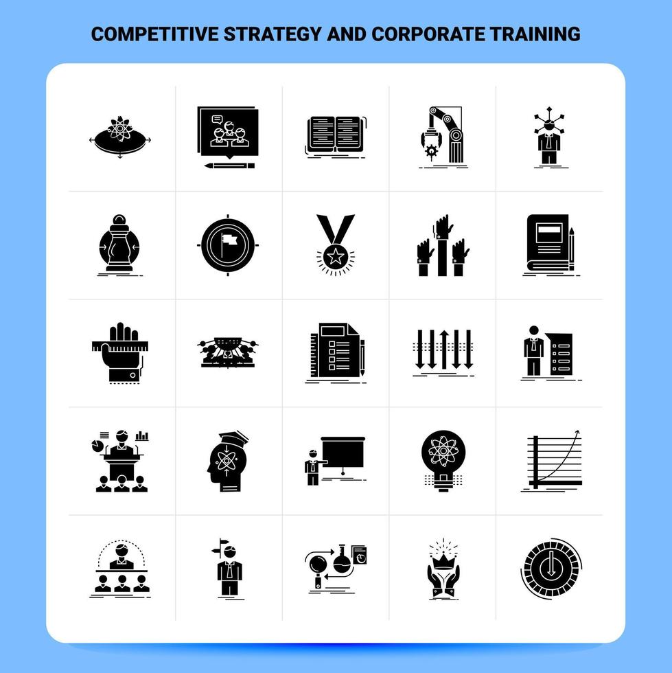 Solid 25 Competitive Strategy And Corporate Training Icon set. Vector Glyph Style Design Black Icons Set. Web and Mobile Business ideas design Vector Illustration.