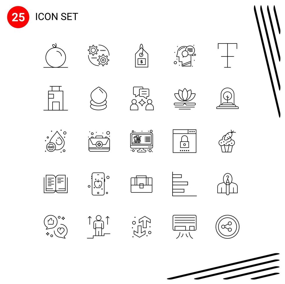 Set of 25 Vector Lines on Grid for format talk dollar mind head Editable Vector Design Elements