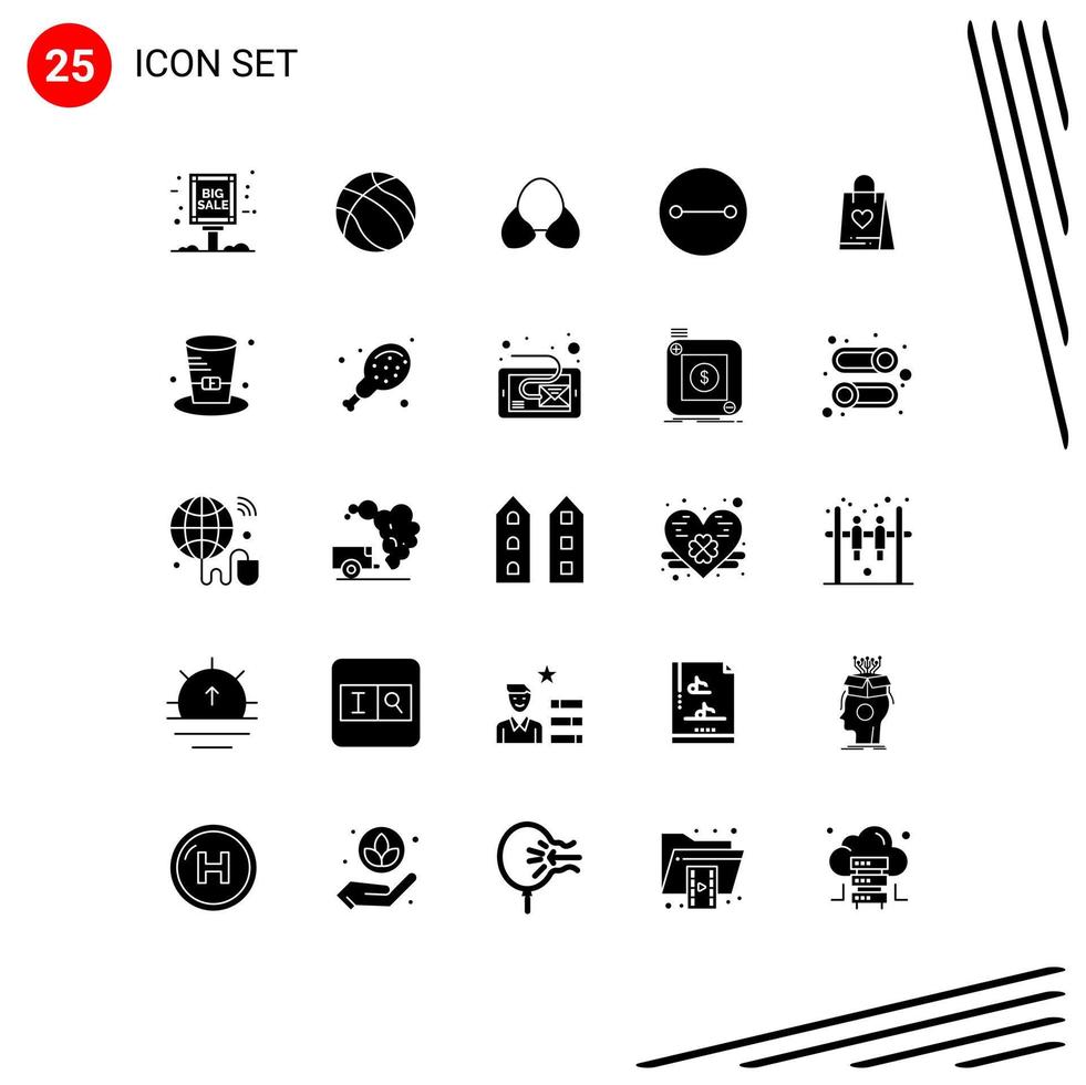 Set of 25 Vector Solid Glyphs on Grid for love symbols bra beliefs clothing Editable Vector Design Elements