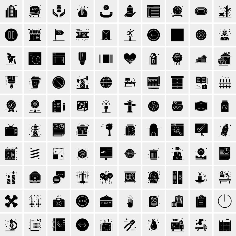 Set of 100 Business Solid Glyph icons vector