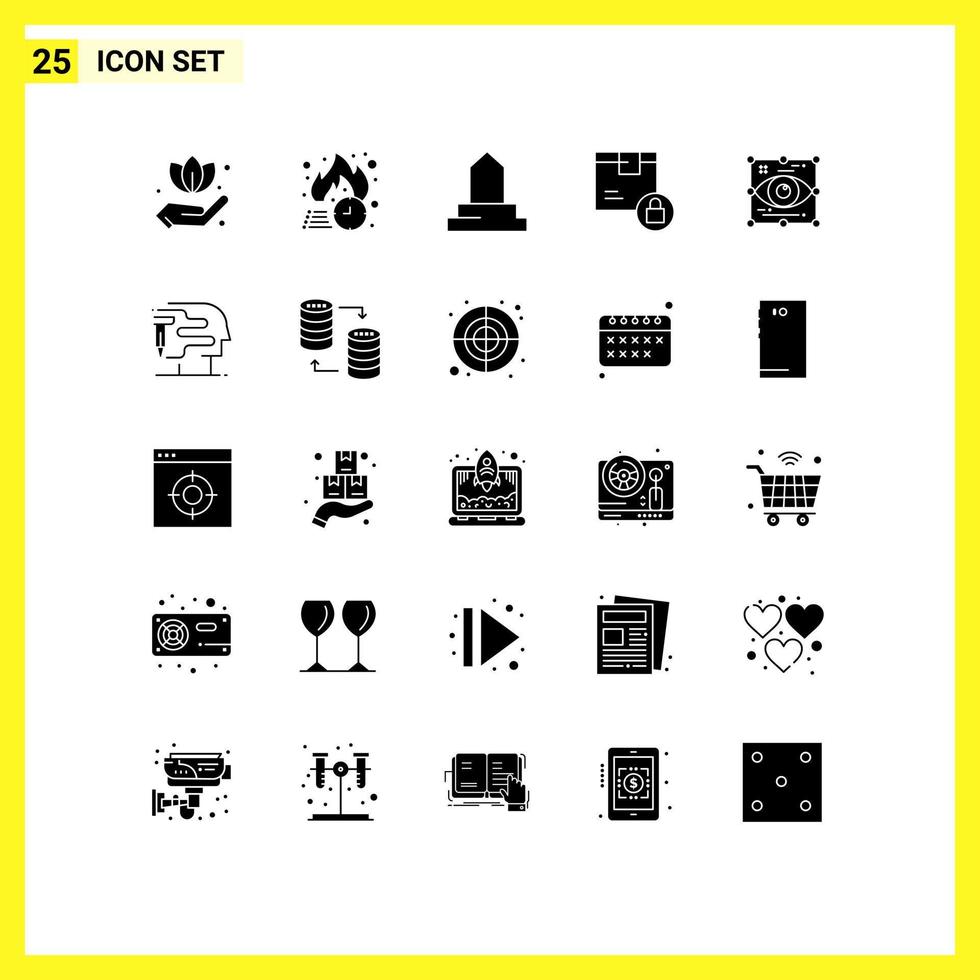Solid Glyph Pack of 25 Universal Symbols of art product building lock box Editable Vector Design Elements