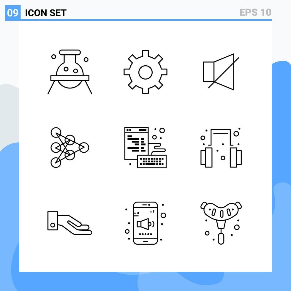 Modern 9 Line style icons Outline Symbols for general use Creative Line Icon Sign Isolated on White Background 9 Icons Pack Creative Black Icon vector background