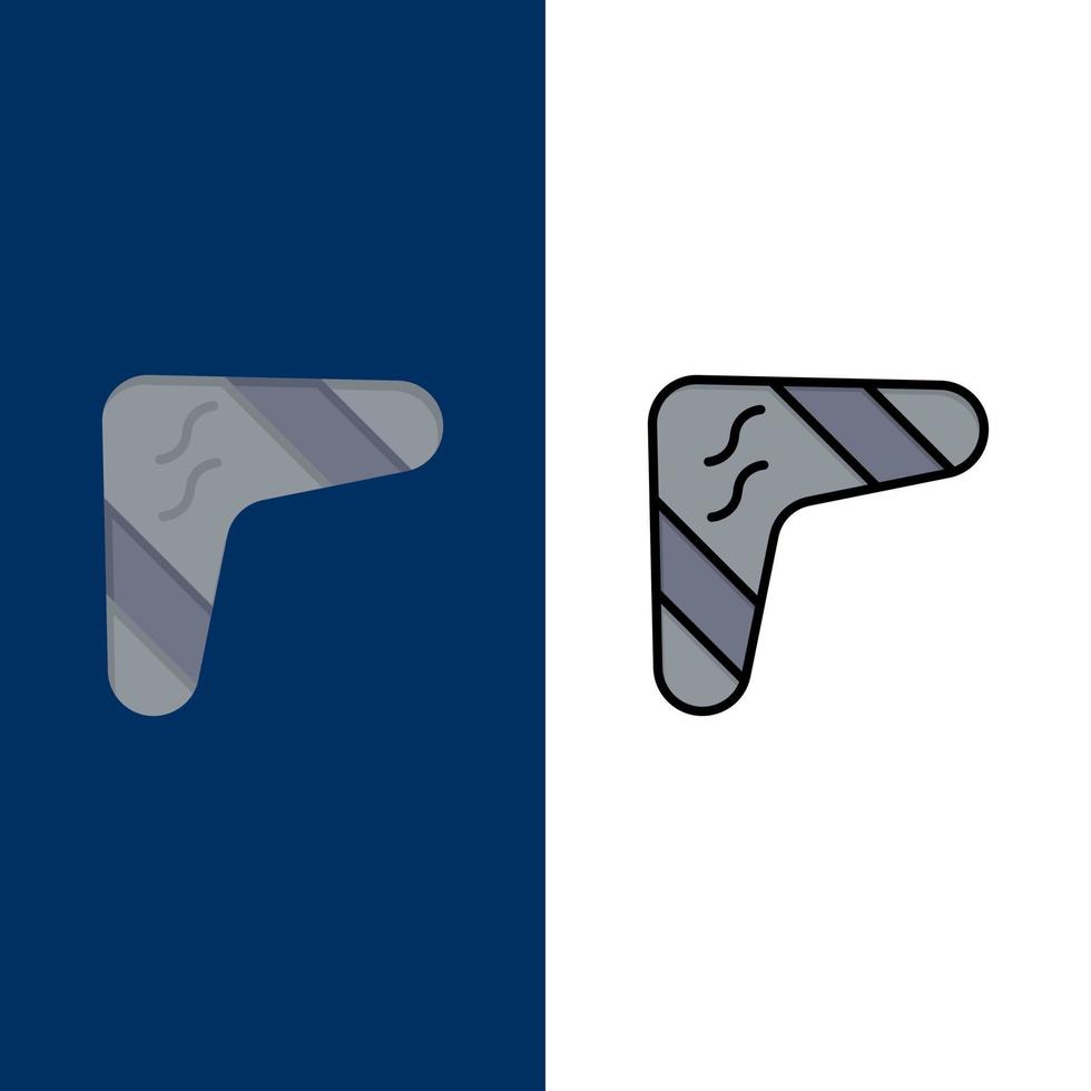 australia boomerang indígena viaje arma iconos planos y llenos de línea conjunto de iconos vector fondo azul