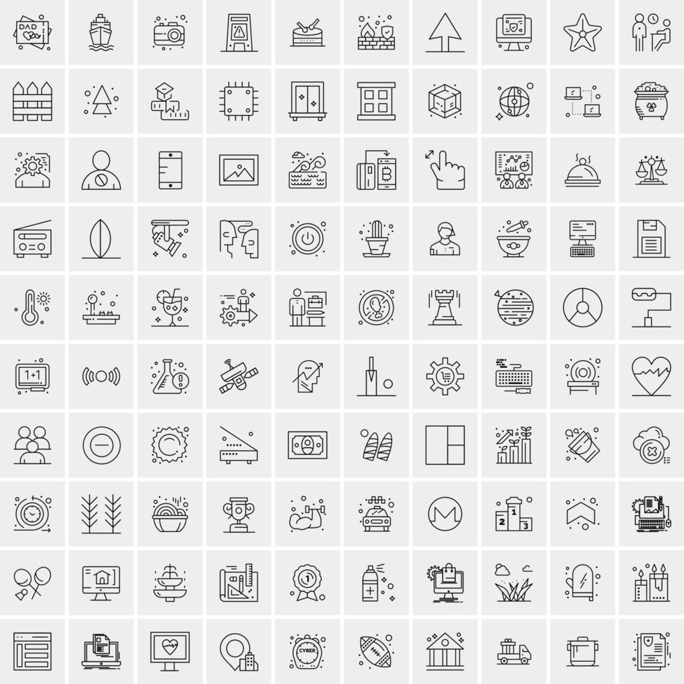 100 Universal Black Line Icons on White Background vector