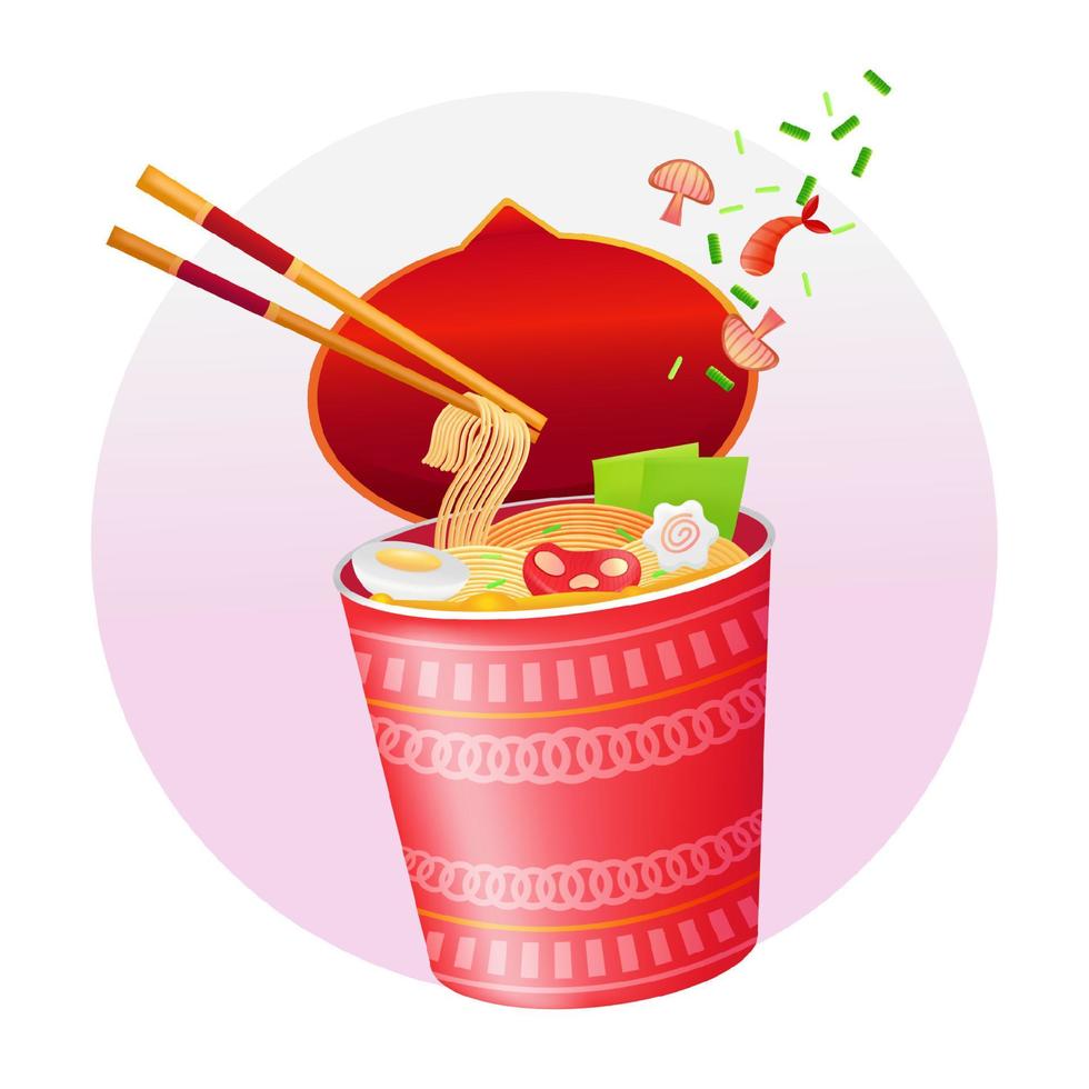 comida japonesa, fideos ramen instantáneos ilustración 3d vector