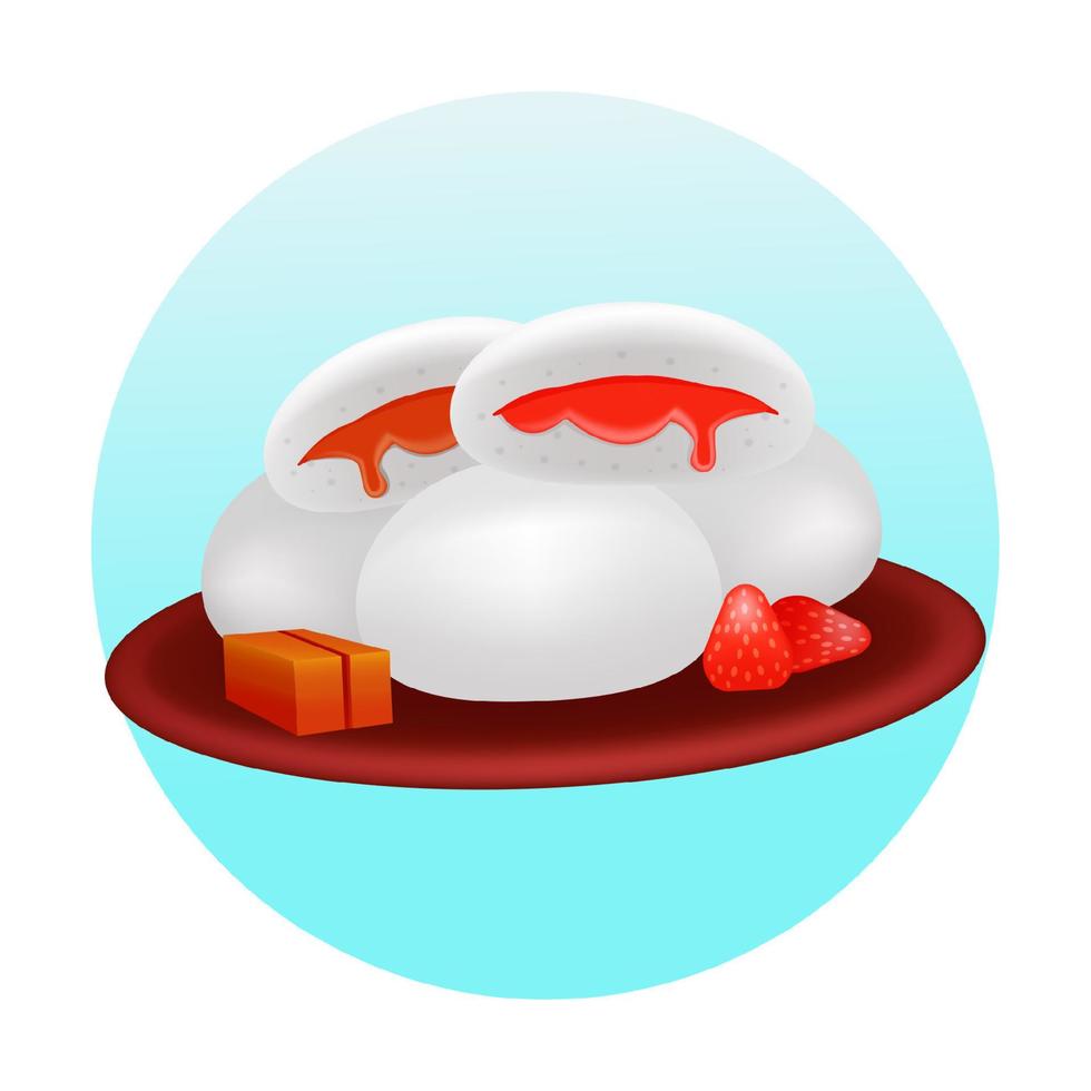 Chinese food, 3d illustration of sweet steamed bun with chocolate and strawberry filling vector