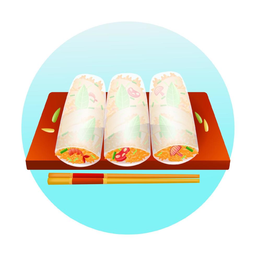 comida vietnamita, rollitos de primavera frescos ilustración 3d vector