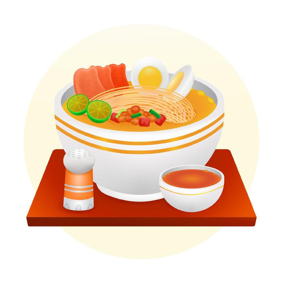 Indonesian food, 3d illustration traditional food chicken soup vector