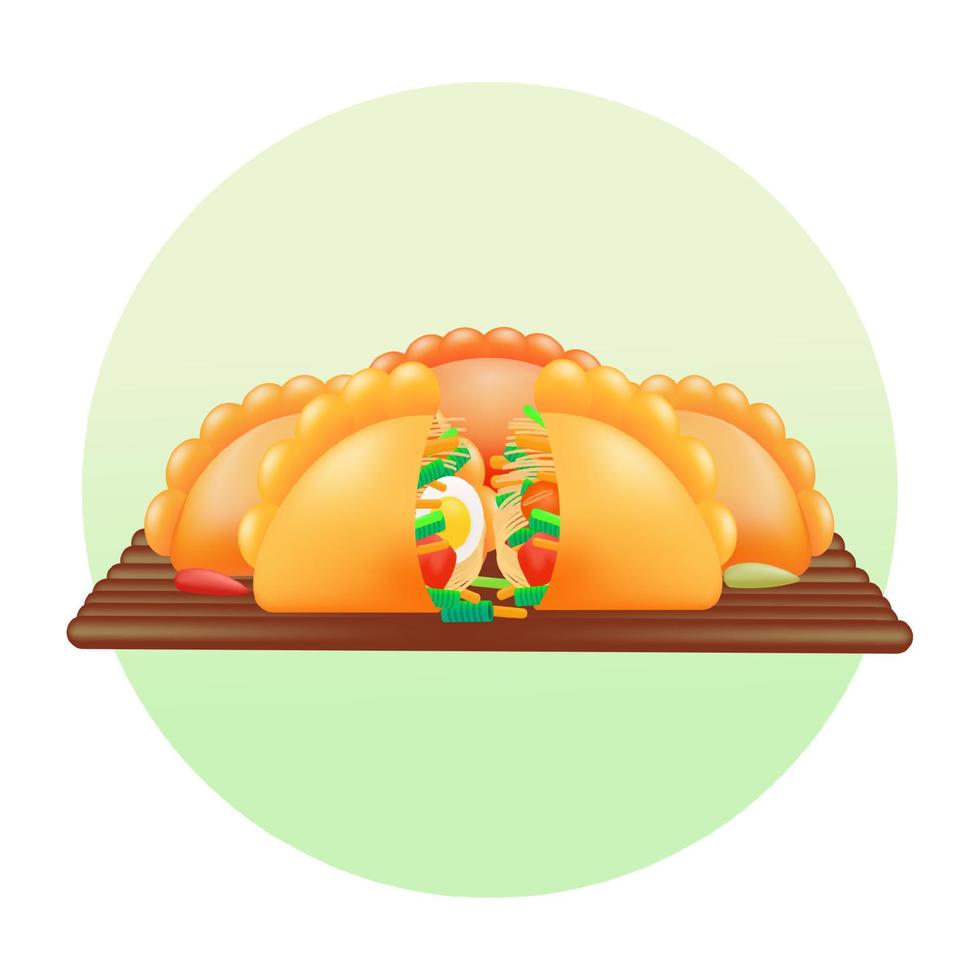 Indonesian food. 3d illustration of fried bread filled with noodles, eggs and vegetables vector
