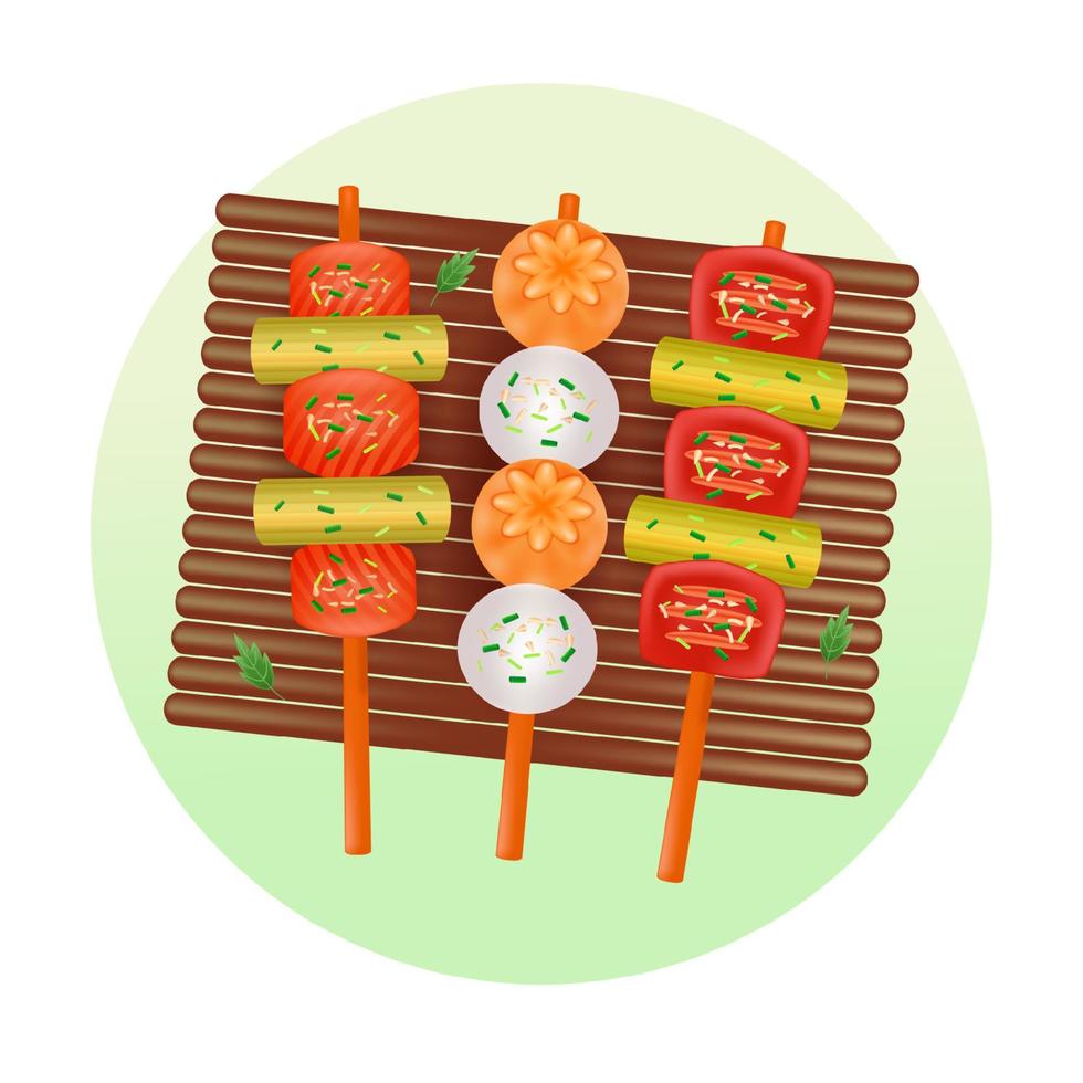 Japanese street food, traditional barbecue 3d illustration vector