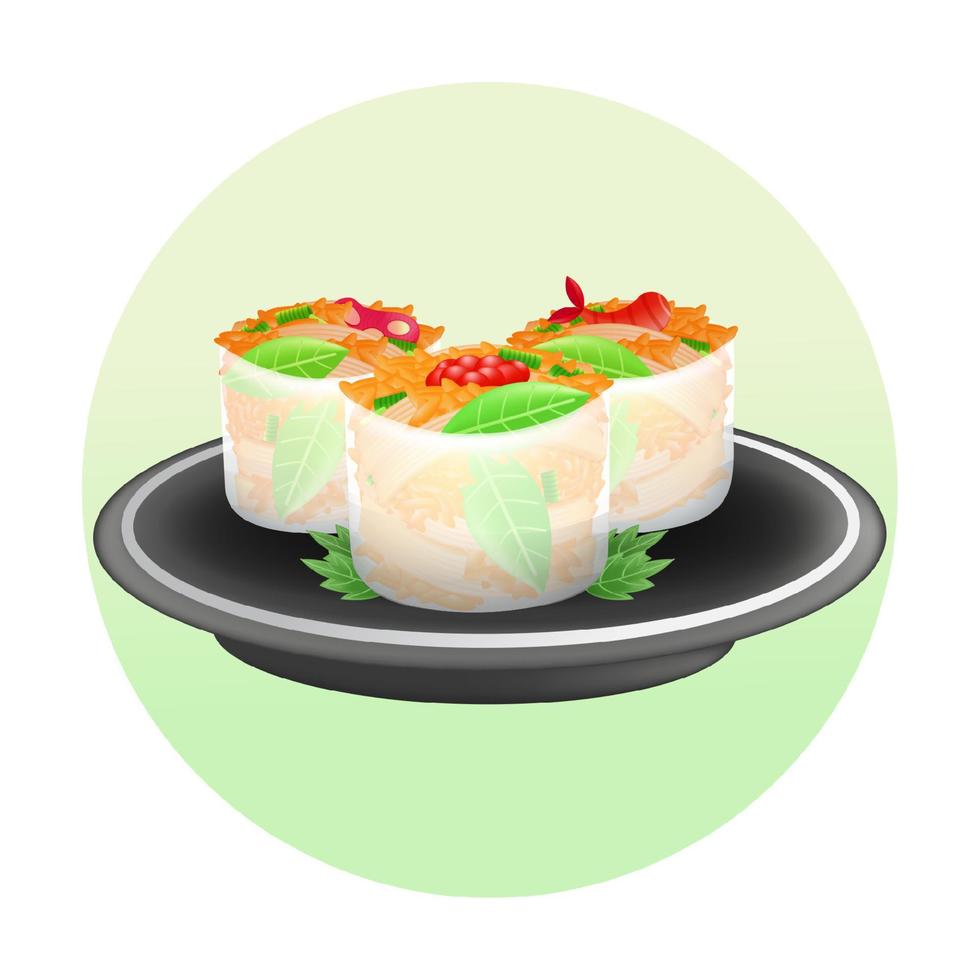 Vietnamese food, 3d illustration of fresh spring roll pieces vector