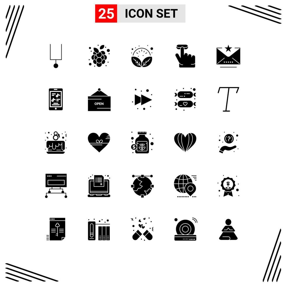25 Thematic Vector Solid Glyphs and Editable Symbols of star favorite plant email finger Editable Vector Design Elements