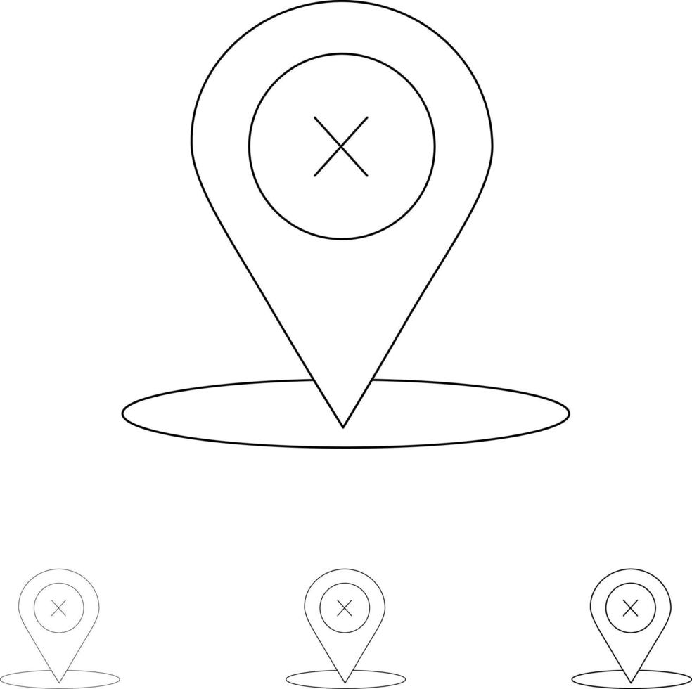 lugar de navegación de ubicación eliminar conjunto de iconos de línea negra en negrita y delgada vector