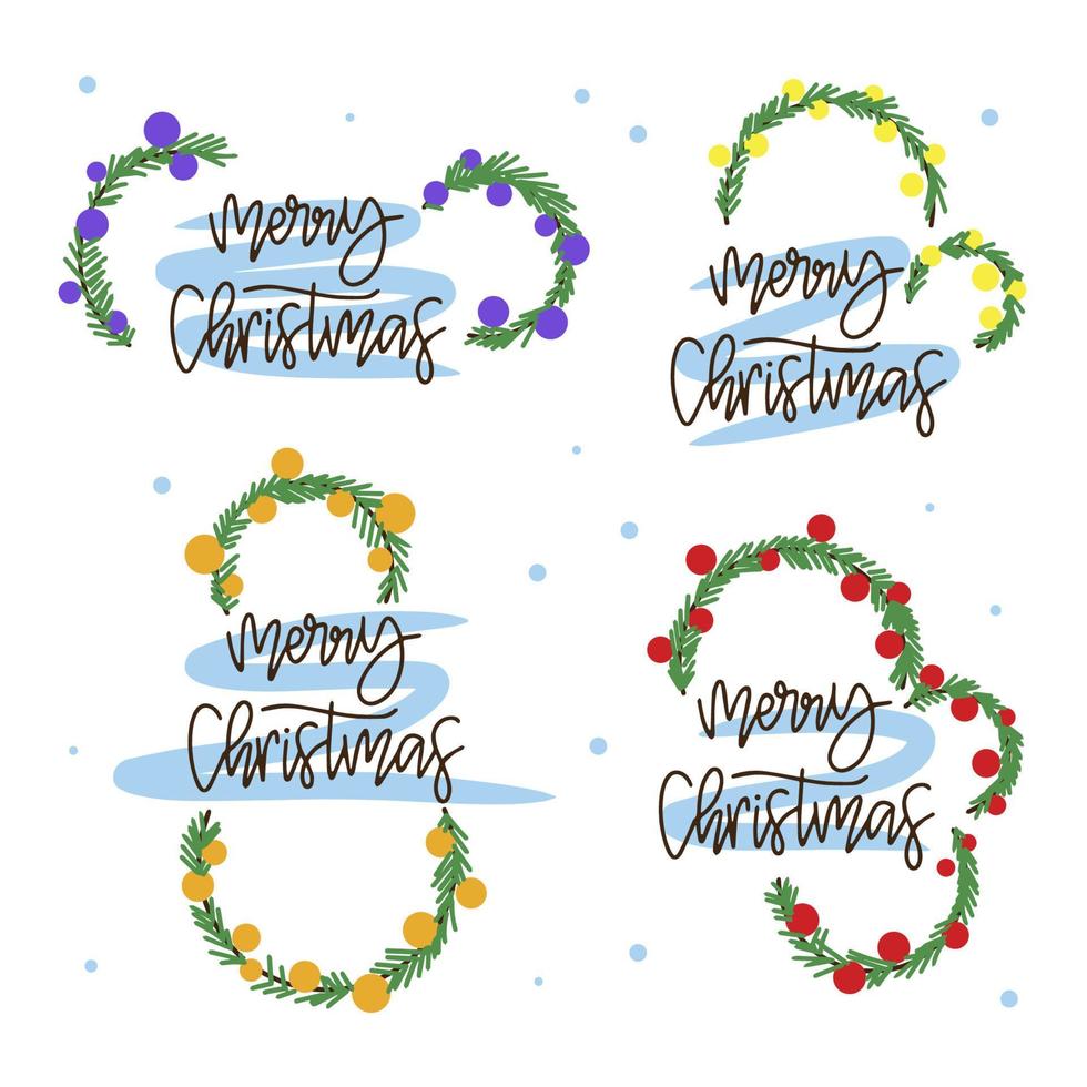 Set of Merry Christmas logos, decoration for a card, doodle vector